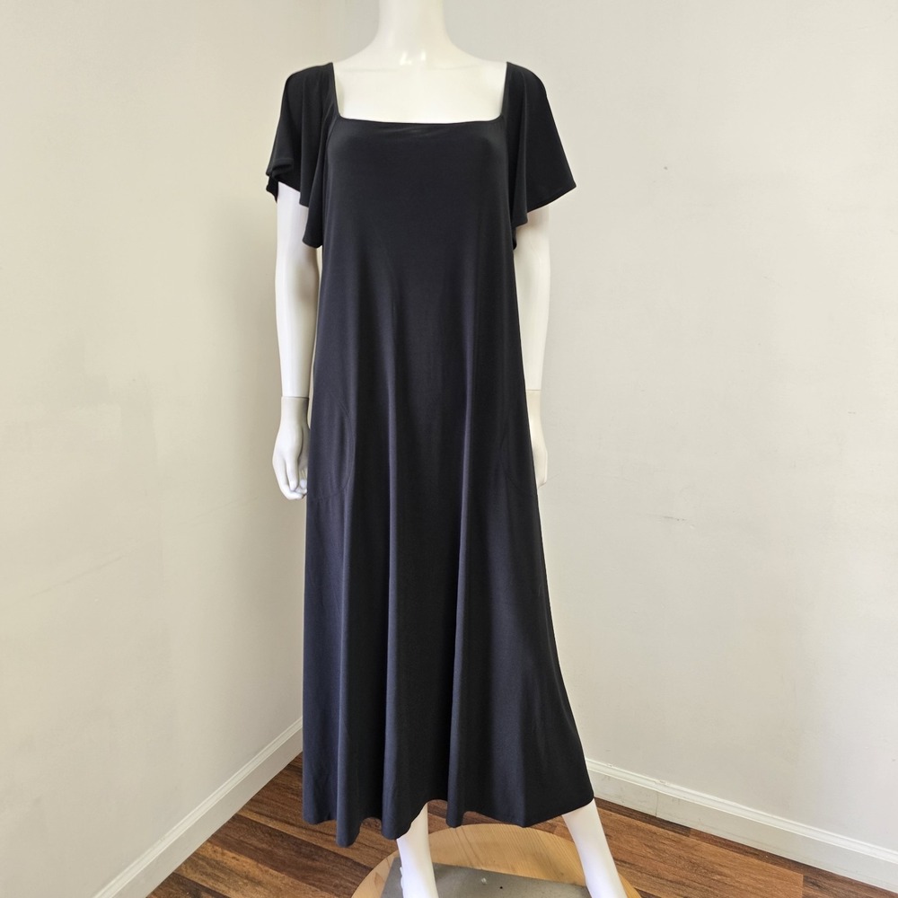 Attitudes by Renee Maxi Dress Size 2XP Petite Black Flutter Sleeve Black NWT